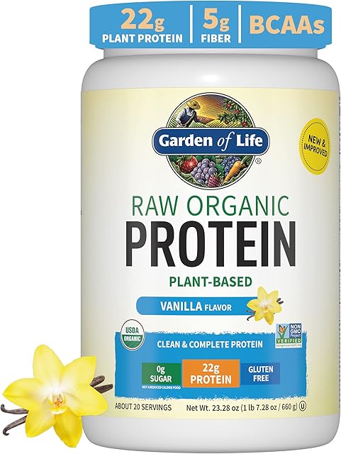Garden of Life Protein Powder, Vegan Protein Powder, BCAA, Probiotics & Digestive Enzymes, Gluten & Lactose Free, Vanilla, 15 LB