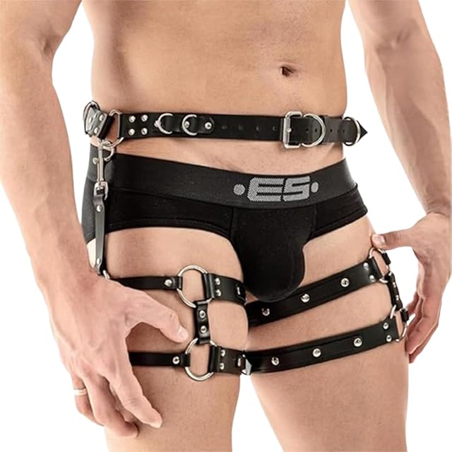 Black Lower Body Bondage Restraints Sex Bondage harness bondage gear & accessories Caged Thigh Holster Goth Sexy Punk Suspenders Cage Leg Garter Thigh Harness Men Restraints Leg Harness