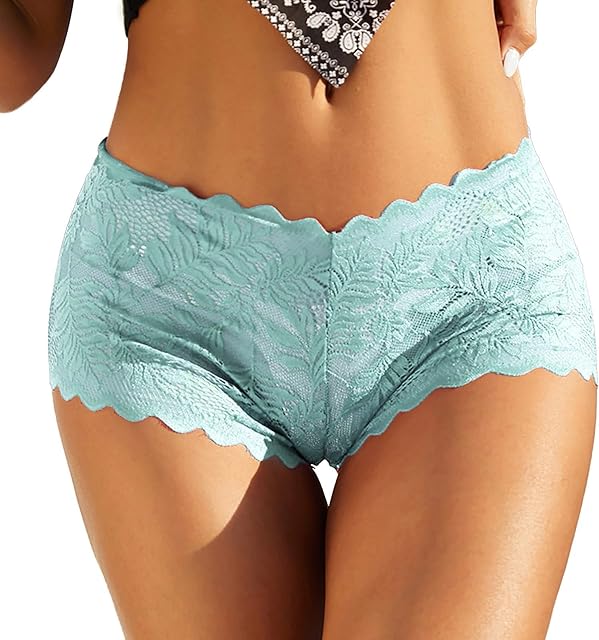 Women Sexy Lace Boyshort Panties Floral Low Rise Underwear Comfortable Female Lingerie Underpants