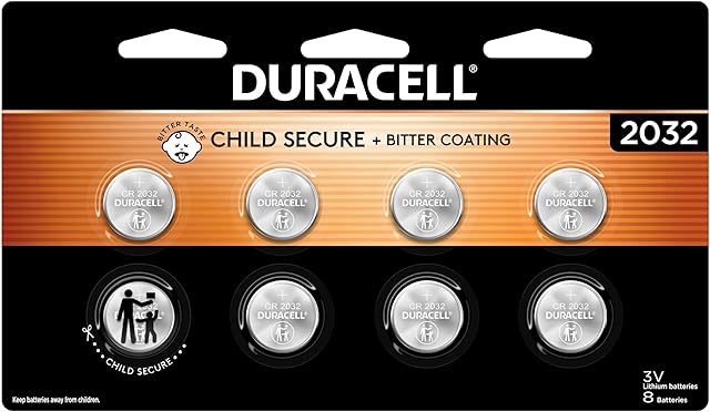 Duracell 2032 Lithium Battery 8 Count Pack Child Safety Features Compatible with Apple AirTag, Key Fob, and other devices CR2032 Battery Lithium Coin Battery CR Lithium 3V Cell