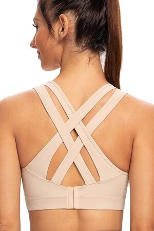 Women's High Impact Plus Size Large Bust Sexy Strappy Back Padded Sports Bra