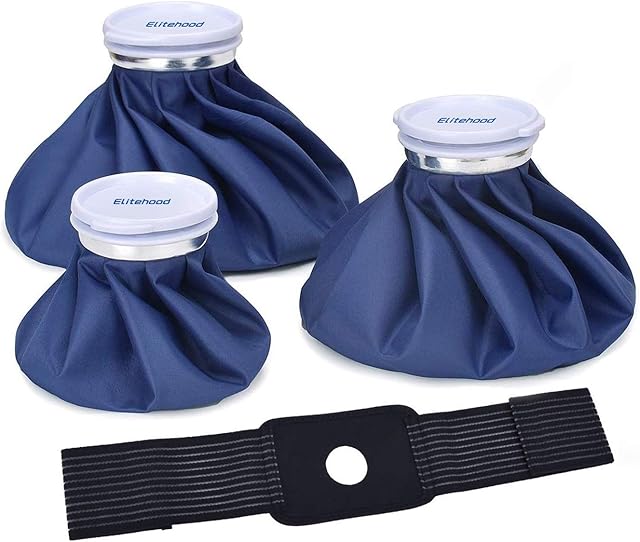 elitehood Ice Cold Pack Reusable Ice Bags Hot Water Bag for Injuries, Hot & Cold Therapy and Pain Relief with Elastic Breathable Support Wrap, 4-Pack, 3 Sizes (6"/9"/11"), (for Hot Therapy is 50-60?)