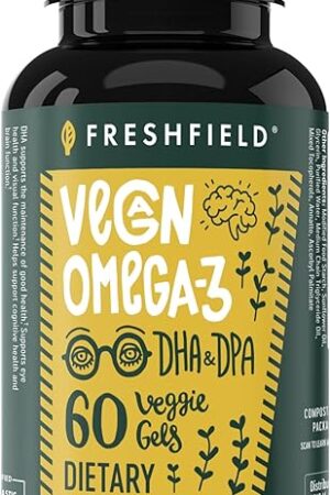 Freshfield Vegan Omega 3 DHA: Algae Oil, Most Reviewed, Carrageenan Free, Sustainably Sourced, Tested, No Heavy Metals, Fish Oil Alt, Plant Based Omega Supports Heart, Brain, Joint Health w/DPA