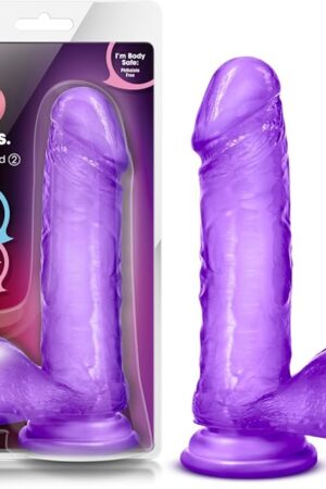 Blush Novelties 8 Inch Long Realistic Dildo - Soft 1.75" Thick Shaft - Strap On Compatible Suction Cup Base for Hands Free Play - Body Safe Sex Toy for Couples - Clear Purple