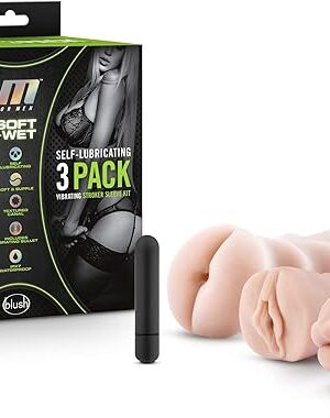 Blush Novelties - M for Men - 3 Pack Self-Lubricating Realistic Stroker Sleeve Kit with Vibrating Bullet - Anal Vagina Mouth Open Ended to Fit All Size - Male Masturbator - Vanilla