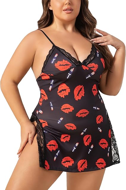 Babydoll Lingerie for Women Lace Chemise Sexy Nightgown Modal Exotic Sleepwear Side Slits