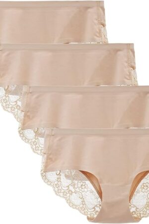 Women's 4 Pack Cotton Lace Coverage Seamless Brief Panty Underwear