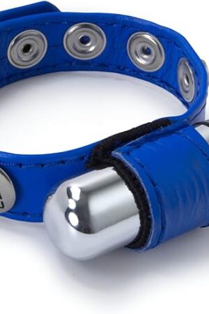 LeLuv Cock Ring Leather Strap Adjustable Vibrating 5 Snap Blue