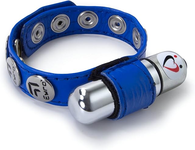 LeLuv Cock Ring Leather Strap Adjustable Vibrating 5 Snap Blue