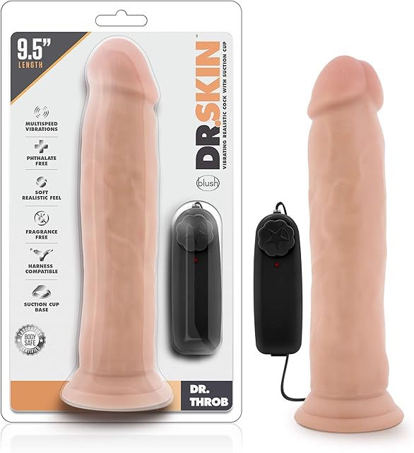 Blush Novelties Dr. Skin 9.5 Inch Realistic Vibrating Dildo with Suction Cup, Sex Toy for Women, Sex Toy for Adults, Vanilla