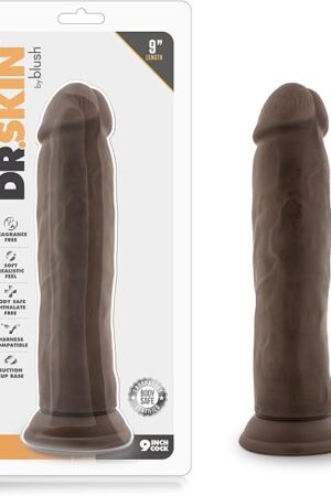 Blush Dr. Skin 9" Realistic Thick Dildo for Women & Men - 2" Wide Suction Cup Cock w/Veins - Soft PVC, 8.5" Insertable Length - Strap-On Couples Anal or Vaginal Roleplay Adult Sex Toy - (Chocolate)