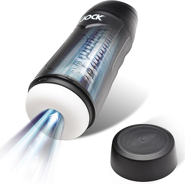 Jock 9X Sucking & Vibrating Masturbator for Men & Couples Soft & Stretchy Nubbed Removable Inner Sleeve with Textured Interior Tunnel 3 Vibrating & 3 Sucking Modes 1 Piece - Black