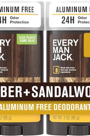 Every Man Jack Amber + Sandalwood Men?s Deodorant - Stay Fresh with Aluminum Free Deodorant For all Skin Types - Odor Crushing, Long Lasting, with Naturally Derived Ingredients - 3oz (2 Pack)