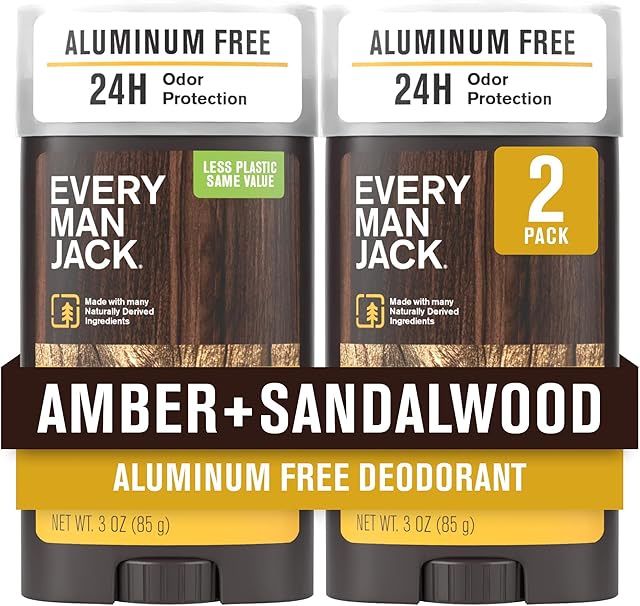 Every Man Jack Amber + Sandalwood Men?s Deodorant - Stay Fresh with Aluminum Free Deodorant For all Skin Types - Odor Crushing, Long Lasting, with Naturally Derived Ingredients - 3oz (2 Pack)