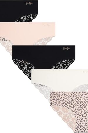 Women's Hipster Underwear - 5 Pack Microfiber Lace Trim No Show Seamless Panties, (Sizes: S-XL)