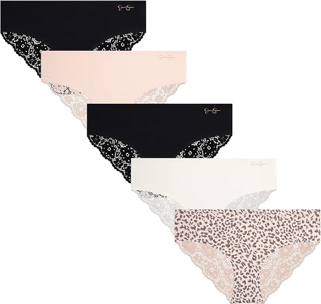 Women's Hipster Underwear - 5 Pack Microfiber Lace Trim No Show Seamless Panties, (Sizes: S-XL)