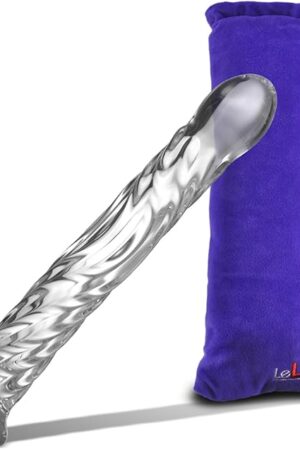 LeLuv Dildo Twisted Glass Curved G-Spot Clear Wand with Premium Padded Pouch