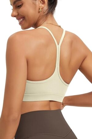 Cloud Feeling Y Racerback Sports Bra for Women Wirefree Padded Strappy Yoga Bra