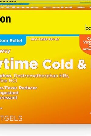 Amazon Basic Care Daytime Cold and Flu Relief Liquid Caps Softgel, Non-Drowsy Cold Medicine, Relief of Pain, Fever, Cough, Sore Throat, Nasal Congestion, 48 Count