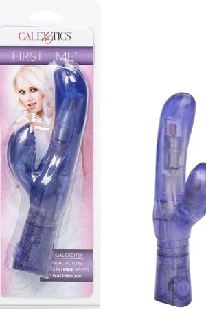 CalExotics First Time Dual Exciter - 3-Speed waterproof 2-in-1 Dual Motors G-Spot and Clitoral Vibrator Massager, Purple
