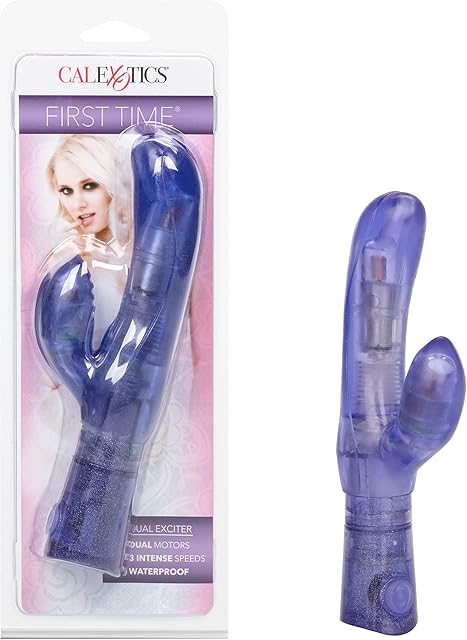 CalExotics First Time Dual Exciter - 3-Speed waterproof 2-in-1 Dual Motors G-Spot and Clitoral Vibrator Massager, Purple