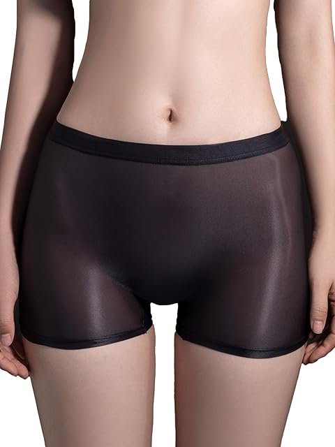 Women's Sexy See Through Boyshorts Underwear Ice Silk Sheer Boxer Briefs Transparent Boy Shorts