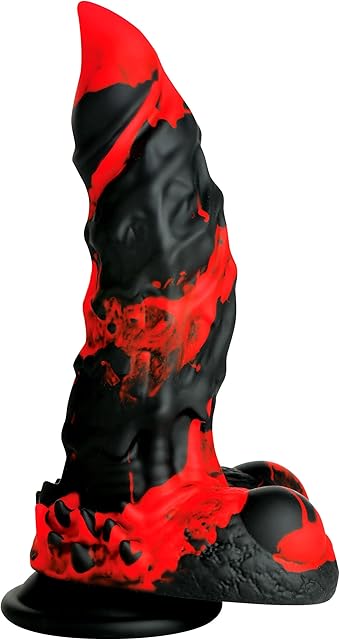 Fire Demon Monster Dildo for Men, Women & Couples. Firm and Flexible, Strong Suction Base, Fantasy Dildo, Unique Texture. Premium Phthalate-Free & Body-Safe Silicone. 1 Piece, Red