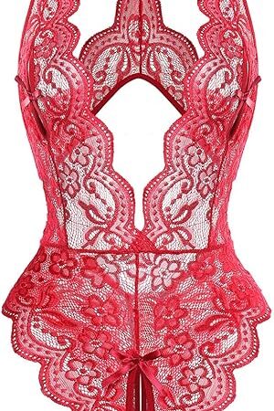Women's Sexy Lingerie One Piece Women Deep V Teddy Floral Lace Bodysuit Babydoll