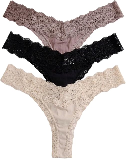 Women's 3 Pack Bow Underwear Lace G Sring Thongs Low Rise Cheeky Panties Set