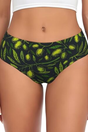 Green Branch Olive for Womens Underwear Soft Breathable Briefs Ladies Panties Sexy Lingerie