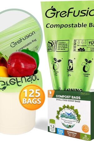 Compostable Bags for Kitchen Compost Bin, 12 Gallon, 125 Count, Certified by BPI and ASTM, Leakproof and Odor Control