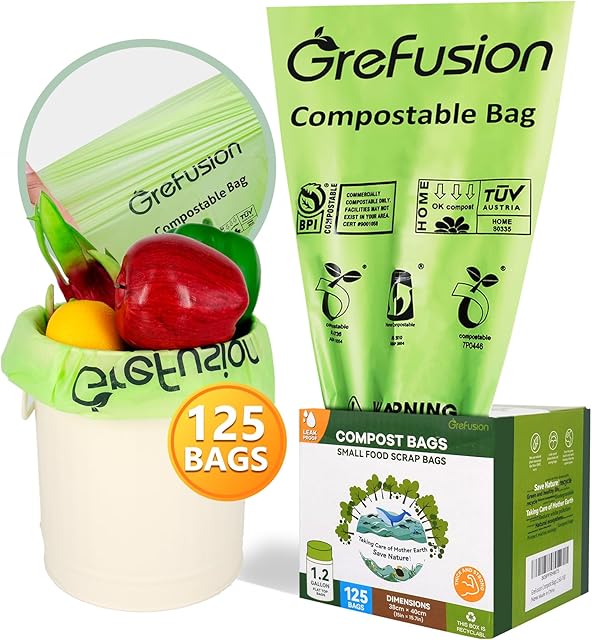 Compostable Bags for Kitchen Compost Bin, 12 Gallon, 125 Count, Certified by BPI and ASTM, Leakproof and Odor Control