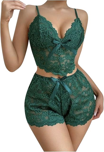 Lace Lingerie Sets for Women Sexy Bra and Panty Set V Neck Bralettes High Waist Underwear Pj Set 2 Piece Sleepwear