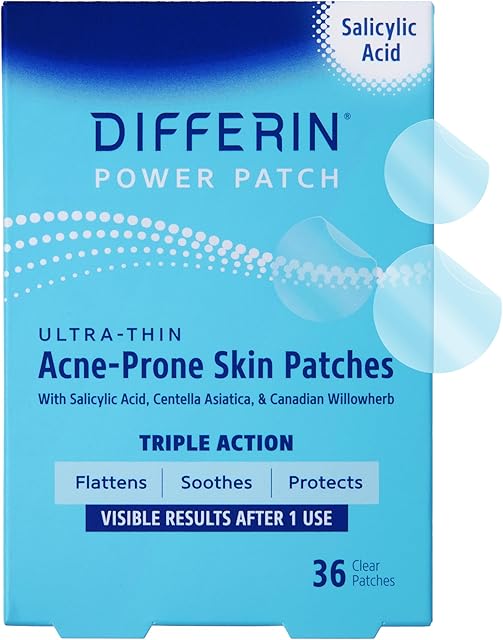 Differin Acne Patches, Pimple Patches for Acne Prone Skin, Formulated with Salicylic Acid and Centella, Fast Triple Action Power Patch for Day & Night, Dermatologist Tested, 36 Count