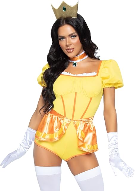 Women's 3 Pc Sexy Sunflower Princess Costume with Romper, Choker, Crown