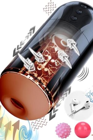 20 Sucking 20 Vibration 4 Lang Voices Brown Automatic Male Masturbator Sex Toys Penis Pump for Men Upgraded Blowjob Toy Hands Free Pocket Pussy Stroker Adult Male Sex Toys 3D Realistic Textured