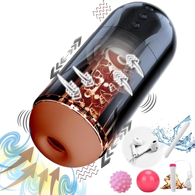 20 Sucking 20 Vibration 4 Lang Voices Brown Automatic Male Masturbator Sex Toys Penis Pump for Men Upgraded Blowjob Toy Hands Free Pocket Pussy Stroker Adult Male Sex Toys 3D Realistic Textured