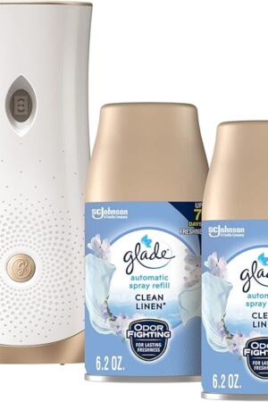 Glade Automatic Spray Refill and Holder Kit, Air Freshener for Home and Bathroom, Clean Linen, 62 Oz, 2 Count
