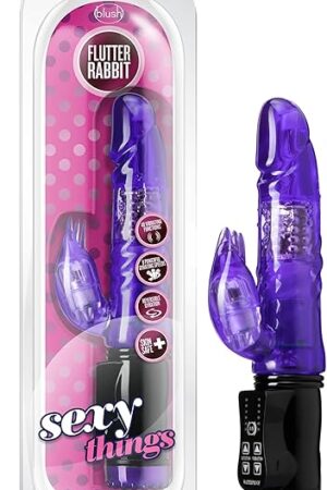 Blush Novelties Sexy Things Flutter Rabbit - Mini Rabbit Vibrator - 48 Function 3 Vibration Points - 2 Way Gyrating Shaft and Rotating Pleasure Beads - Soft Flexible Clit Stimulator - Sex Toy