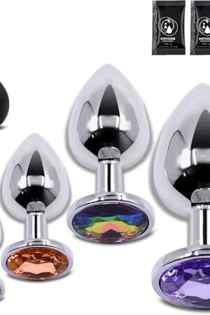 Anal Plug Beginner Set - DIFFLUE 4 PCS Jewel Butt Plugs Sex Toy Anal Training Kit, Adult Sex Toys & Games for Beginner Adult Unisex Women and Men Couple