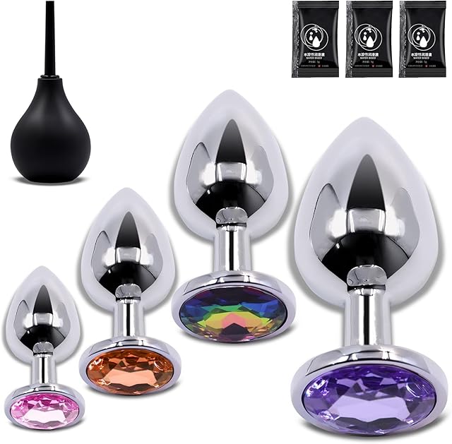 Anal Plug Beginner Set - DIFFLUE 4 PCS Jewel Butt Plugs Sex Toy Anal Training Kit, Adult Sex Toys & Games for Beginner Adult Unisex Women and Men Couple
