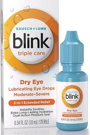 Blink Triple Care Lubricating Eye Drops ? Long-Lasting Hydration for Moderate to Severe Dry Eyes, Moisturizes & Soothes with Hyaluronate, 034 Fl Oz