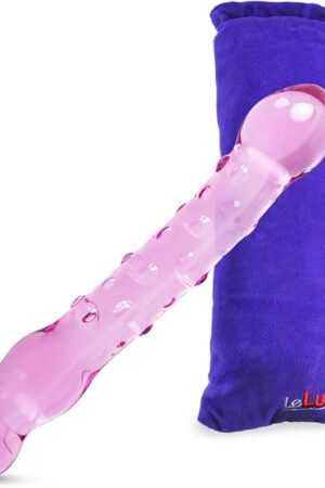 LeLuv 8" Pink Nubby Buddy Pyrex Glass Probe G-Spot Wand Dildo with Premium Padded Pouch