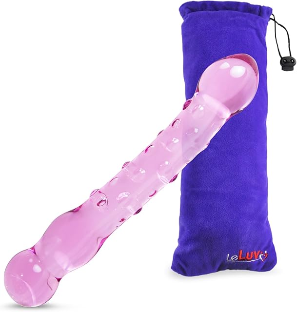 LeLuv 8" Pink Nubby Buddy Pyrex Glass Probe G-Spot Wand Dildo with Premium Padded Pouch