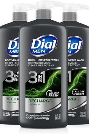 Dial Men 3in1 Body, Hair and Face Wash, Recharge, 69 fl oz (3-23 fl oz Bottles)