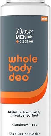 Dove Men+Care Whole Body Deo Aluminum-Free Deodorant Spray Shea Butter + Cedar Suitable from Pits, Privates, to Feet with Vitamin E 4 oz