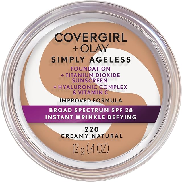 COVERGIRL & Olay Simply Ageless Instant Wrinkle-Defying Foundation, Creamy Natural 044 Fl Oz (Pack of 1)