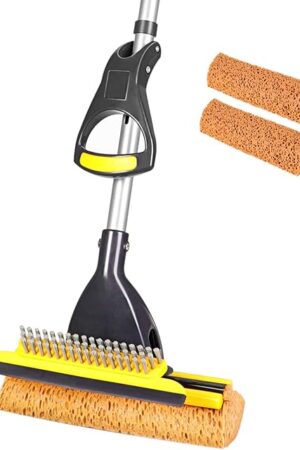 Yocada Sponge Mop Home Commercial Use Tile Floor Bathroom Garage Cleaning Total 2 Sponge Heads NOT 3 Telescopic Handle Squeegee from 425 to 52 Inches Easily Dry Wringing only 2 Heads