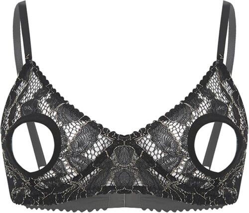Womens Sexy Lingerie Plus Size Bras Lace Open Nipples Bralette Wire-Free Unlined Bra Top