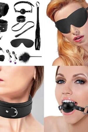 11PCS Sex Bondage Restraints Set BDSM Sex Adult Gift,SM Adult Games Cuffs Gag Blindfold Spanking Paddle Sex Toys for Women and Couples,Furry Leather Bondage Sets Restraint Kits ? Black